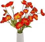 zolyet 5 Pack Artificial Poppy Flowers Silk Poppy Flowers with Stems Artificial Flowers Home Decor Bouquet Table Decoration, Silk Flower Arrangeme Wedding Par Decoration White 6 Pack