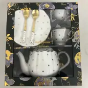 Grace Teaware Fine Porcelain Tea Time Gift 7PC Set NEW IN BOX Polka Dot