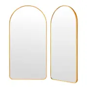 TOOLKISS 2 Set Wall Arch Mirror – 50x100cm Gold Aluminum Frame Bathroom Mirror, Minimalist Modern Chic Design, Water-Resistant, Ready to Mount (Includes Anchors & Screws)