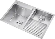 Laundry Sink with Washboard, Double Bowl Bathroom Sink Wash Basin, Stainless Steel Household Balcony Double Sink Laundry Pool (Faucet not Included) (Size : 70x48x22cm)