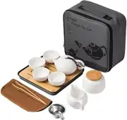 CERAMIC TEA SET Travel Porcelain Chinese Portable Teapot Tray Infuser White LYTY