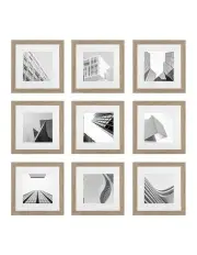 [Studio Nova] Premium 9 Piece Square Gallery Photo Wall Frame Set in Natural Oak