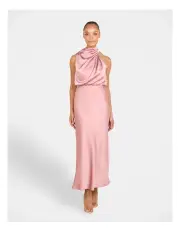 [Pilgrim Clothing] Dominic High Neck Midi Dress in Dstypink