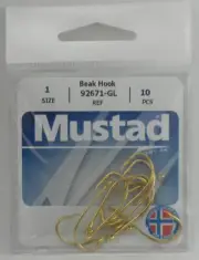 Mustad 92671 #1 10Ct Gold Forged Beak Hook