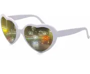 Heart Sunglasses For Women Men Festival Party Rave Light Changing Heart Effect Diffraction Glasses Uv400 Protection,White