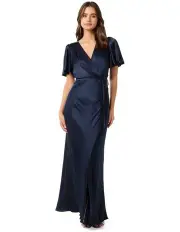 [Forever New] Chelsea Flutter Sleeves Satin Maxi Dress in Deep Navy