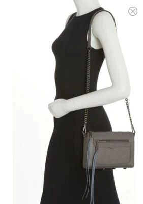 Rebecca Minkoff Avery Saffiano Graphite Leather Crossbody Bag Studded Zip
