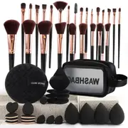 47Pcs Makeup Brushes Powder Puff Cleaning Pad Set with Bag