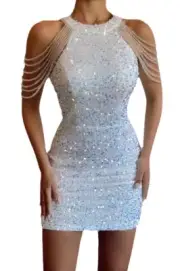Halter Crystal Fringed Sheath Sequins Dress