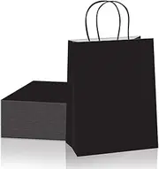 iDopick 40pcs Kraft Paper Gift Bags With Handles - White, 15 x 8 x 21cm - Perfect for Business, Shopping, Retail, Party, Favor, Merchandise (Black)