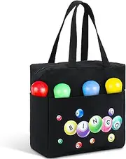 Bingo Dauber Bags with 10 Pockets and Handle Zipper Tote Bag Bingo Accessories(Black), Black, Classic