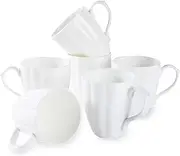 COSTMANCE Fine Bone China Coffee Mugs Set of 6 (12 oz), White Pumpkin Shaped Tea Cups, Lightweight Ceramic Coffee Mugs for Women, DIY Gifts for Festival, Microwave Oven and Dishwasher Safe