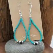 Turquoise Beaded Sterling Silver Teardrop Dangle Earrings