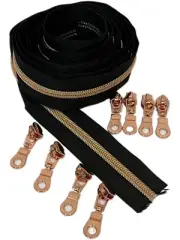 Zipper #5 Nylon Rose Gold Metallic Nylon Coil Zippers 107 in 8 Zippers Pullers
