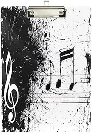 Musical Notes Grunge Acrylic Clipboard, Low Profile Clipboards for Nurses, A4 Letter Size 12.5 x 9 Inches Silver Clip