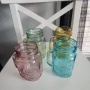 Retroware Glass Mason Jar Mug with Handle Set of 4 15.25oz Colored Glassware NEW