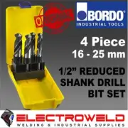 BORDO 4 pce 16 18 22 25mm 1/2" Reduced Shank Drill Bit Set Metric Jobber M2 HSS