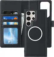 [Cavor] Wallet Case for Samsung Galaxy S23 Ultra 6.8" Leather Case 2 in 1 Magnetic Detachable Flip Cover Support Magsafe Charging with Stand Feature Card Slots-Black