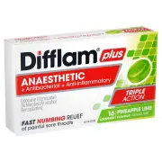 Difflam Plus Anaesthetic Sore Throat Lozenges Pineapple & Lime Flavour X 16