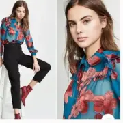 NWT 395 ALICE OLIVIA TOP BLOUSE SHIRT ZIGGY RED BLUE GREEN BURN OUT XS S 0 2 4 6