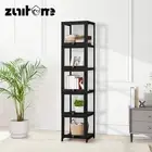 ZUNI 5-Tier Display Cabinet Storage Flip-Top Shelves Stand Rack Bookcase Black