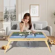 1000 Piece Puzzle Table with Folding Legs, 76.2x56.5cm Wooden Puzzle Board with Legs, 27.5cm Height Foldable Jigsaw Table 1000 Piece Jigsaw Puzzles Board for Puzzles Enthusiasts on Floor