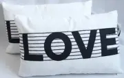 2-Pack Sonoma Embroidery Feather Pillow Love Stripe Rectangular Navy 14x22"