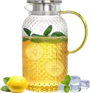 PENGQIMM 67 Oz Glass Pitcher with Lid,Water Pitcher with Handle,Easy Clean He...