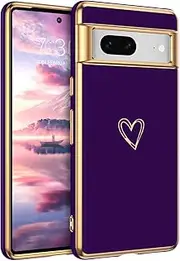 BENTOBEN for Google Pixel 7 Phone Case, Google Pixel 7 Case Electroplating Heart Camera Protection TPU Protective Light Flexible Non-Slip Bumper Shockproof Google Pixel 7 Case 6.3'', Deep Purple