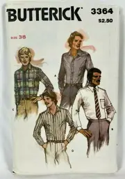 Butterick 3364 Men's Shirts in 4 Styles Sz 38 Sewing Pattern UC FF 1980s VTG OOP