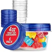 Stock Your Home 4oz Plastic Containers with Twist Top Lids (6 Pack), 1/2 Cup Small Freezer Containers for Leftover Food, Airtight Reusable Soup Containers with Lids, Microwave and Dishwasher Safe