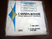 Vintage Cannon Manor Muslin Cotton Twin Fitted Sheet White NEW NOS stretch edge