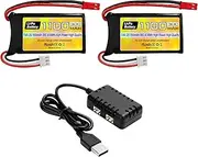 Fytoo 2PCS 7.4V 2S 30C 1100mAh Rechargeable Lipo Battery with JST Plug for WLtoys A949 A959 A969 A979 RC Cars Compatible with Most 1/10, 1/16, 1/18, 1/24 Ratios RC Car Trucks, with 1to2 Charger