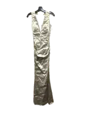Nicole Miller Artelier ALMOND Solid Techno Metal Plunge Gown, US 2