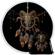 Goat Skull Dream Catcher Beach Towel
