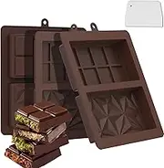 Bighan 3 Pack Chocolate Molds, Large and Thick Silicone Chocolate Bar Mold, Deep Food Grade Kitchen Baking Mould With Scraper