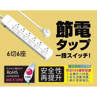 【KINYO】3P3孔6開6插斜角插頭延長線3.6M12尺(延長線)