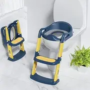 Potty Training Seat Boys Girls,Toddlers Potty Training Toilet Seat Ladder,Kids Potty Seat Toilet Chair Step Stool with Handles,Height Adjustable,Non-Slip Wide Step(Blue)