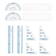 8piece Ruler Set 15cm Straight Ruler Protractor Triangle Checkered Design Blue