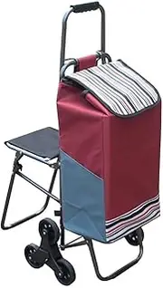 Shopping Trolley Cart Shopping Cart 33L Shopping Trolley with 6 Wheels with Seat Foldable Removable Shopping Cart Elderly Stair-Climbing Supermarket Folding Grocery Cart Rolling Shopping Cart(Red)