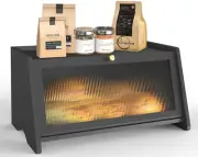 Black Bread Box for Kitchen Countertop, Bamboo Bread Storage Container with Acry