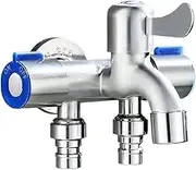 Faucet Angle Valve, Stainless Steel Three Way Tap Sink Faucet Washing Machine 2 Way Angle Valve with Raw Tape 12x6x9cm G1/2" for Home