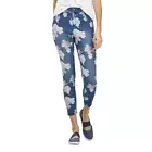 HUE Women's Denim-look Blue Floral High Rise Skimmer Leggings - Size Medium 8-10