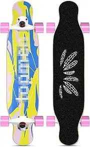 Sports Longboard Skateboard, 41" 9 Layers of Maple Wood Four-Wheel Double-tilt Dazzling Pattern Mid-Dance Board Suitable for Beginners Adults