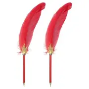 Feather Ballpoint Pens Bulk, 2Pcs Black Ink Quill Writing Pens, Red
