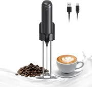 Milk Frother Handheld with Wall Mounted Stand USB Rechargeable Drink Mixer-Black