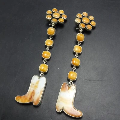 FEDERICO JIMENEZ Sterling Silver SPINY OYSTER SHELL EARRINGS Boot Dangle CLIP-ON