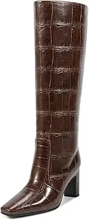 [wetkiss] Straight Leg Knee High Boots for Women Regular Calf Friendly Square Toe Faux Leather Crocodile Print Mid Heel Comfortable Boots