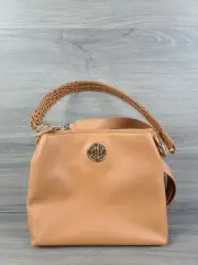 Cole Haan Satchel Small Turnlock Leather Bucket Handbag (Pecan Brown)