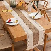 Christmas Macrame Table Runners 72 Inches Long - Boho Burlap Table Runner with Tassels Rustic Farmhouse Fall Table Runner Home Decor for Dining Room Bedroom Decor Wedding Bridal Shower